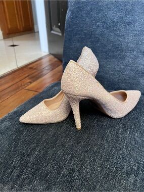 Qupid Glitter Pointed Toe Stiletto Heels in Blush Pink